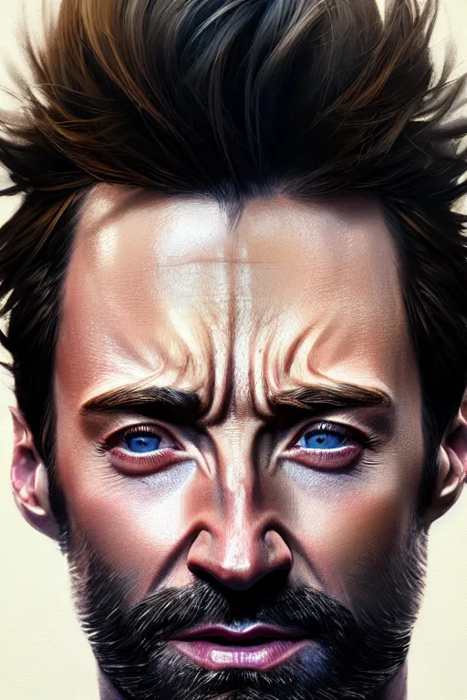 Prompt: ultra detailed close up facial portrait of hugh jackman, extremely detailed digital painting, in the style of fenghua zhong and ruan jia and jeremy lipking and peter mohrbacher, mystical colors, rim light, beautiful lighting, 8 k, stunning scene, raytracing, octane, trending on artstation