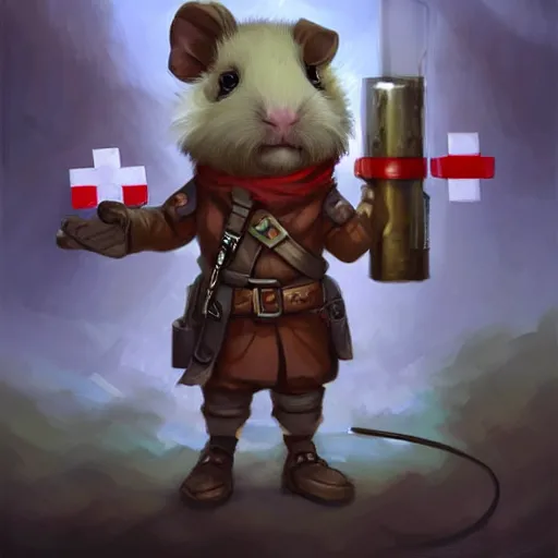 Prompt: cute little anthropomorphic Guinea Pig Field Medic, tiny, small, short, Modern Field medic with red cross, cute and adorable, pretty, beautiful, DnD character art portrait, matte fantasy painting, DeviantArt Artstation, by Jason Felix by Steve Argyle by Tyler Jacobson by Peter Mohrbacher, cinema