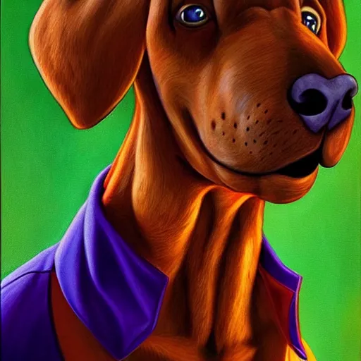 Prompt: an ultra - realistic portrait painting of scooby - doo in the style of alex ross. 4 k. ultra - realistic. highly detailed. epic lighting.