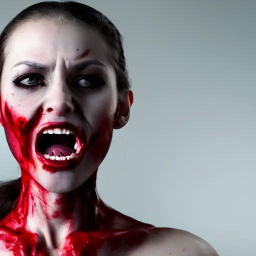 Image similar to portrait photo of a female cyborg vampire blood coming from the mouth and eyes