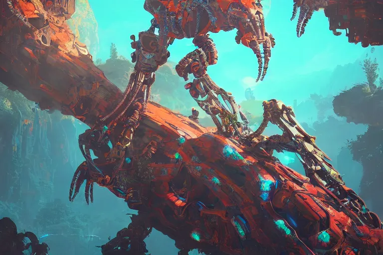 Image similar to clamberjaw machine mecanical creature robot of horizon forbidden west horizon zero dawn bioluminiscence global illumination ray tracing hdr fanart arstation by ian pesty and alena aenami artworks in 4 k