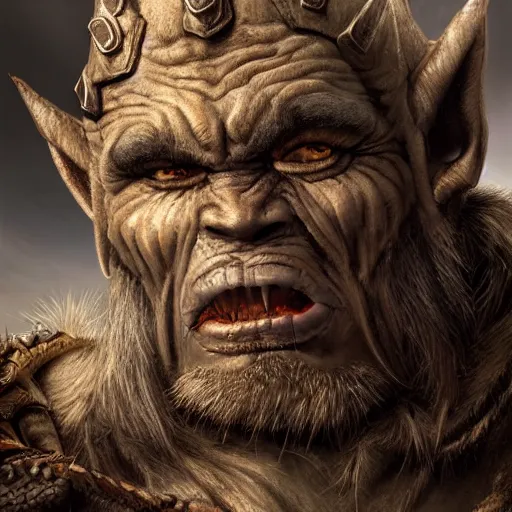 Image similar to a detailed portrait of an orc with armor, fantasy art illustration, incredibly highly detailed and realistic, 8 k, sharp focus