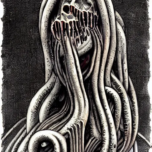 Image similar to eldritch tentacle vampire monster, painted by h.R giger