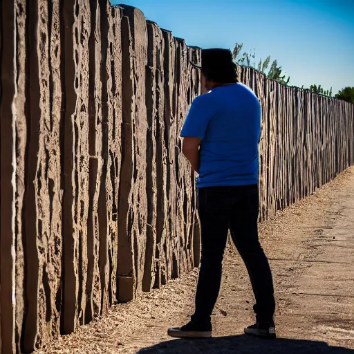 Image similar to Mike Myers gazing at the US-Mexican Wall, XF IQ4, f/1.4, ISO 200, 1/160s, 8K, RAW, unedited, symmetrical balance, in-frame