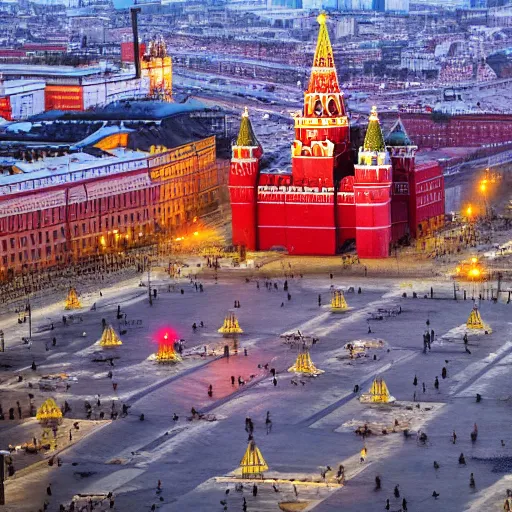 Image similar to high quality photo of fire on Red Square in Moscow, highly detailed, 8k, professional