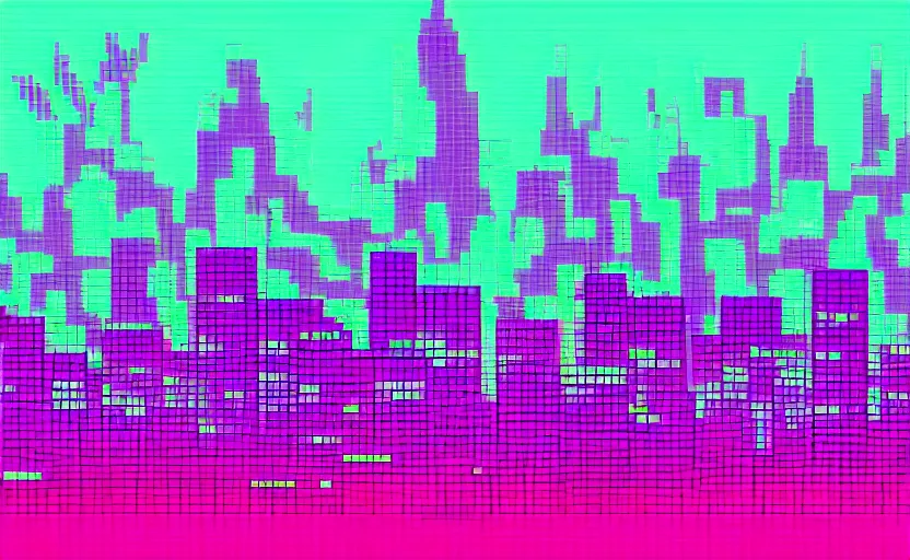 Image similar to beautiful synthwave city pixel art