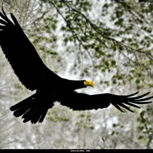 Image similar to black eagle flying over a forest