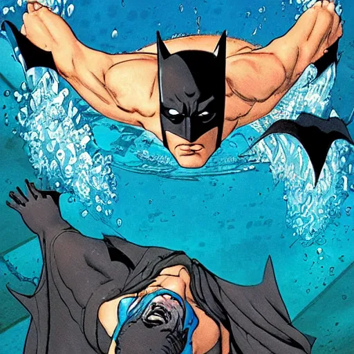 Image similar to batman diving in a pool