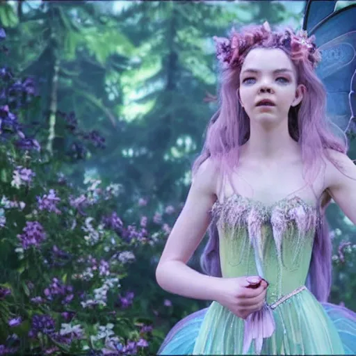 Prompt: older anya taylor - joy as a beautiful fairy, 8 k resolution hyperdetailed photo realistic, extremely high quality and life like