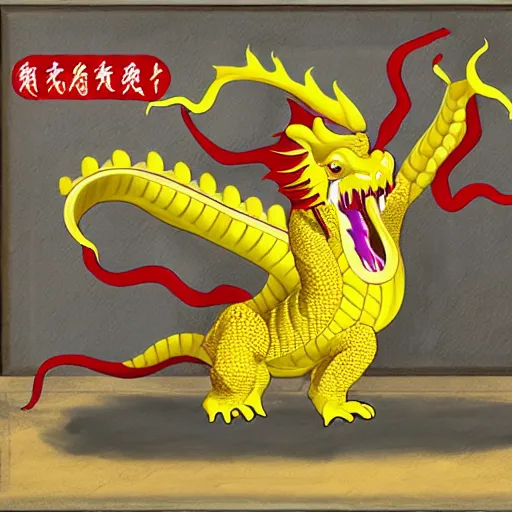 Image similar to Chinese president, bananas, dragon, fight, flaming mountain, fighting stance, painting