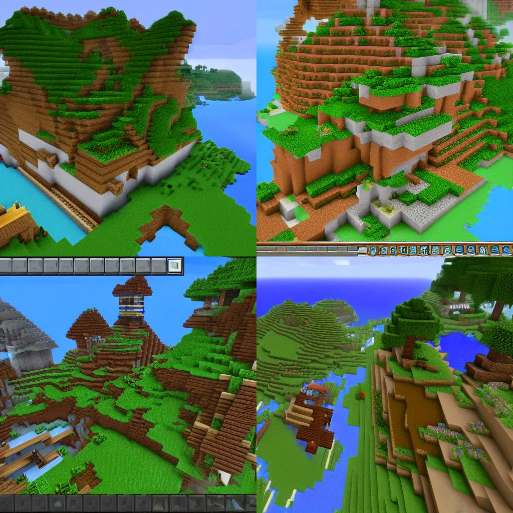 Prompt: Village and Sea from Minecraft