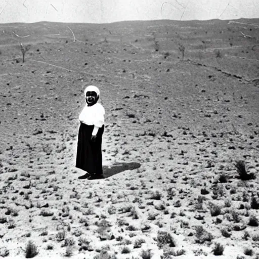 Image similar to peter griffin in the deserts of iraq, amongst other people, black and white, early 1 9 0 0 s photograph