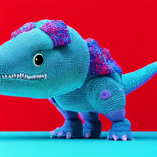 Image similar to super cute dinosaur made out of sweaters and yarn octane rendering vivid cinematic lighting 4 k