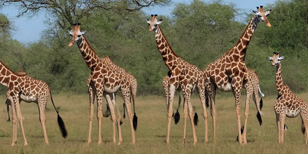 Image similar to giraffe army