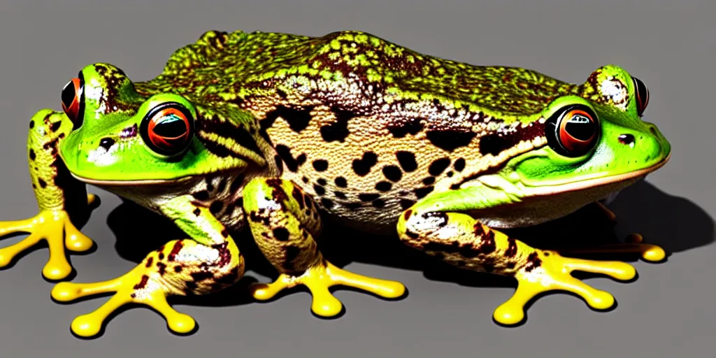 Prompt: A mixture of a fungus and a frog, photorealistic 3D artwork