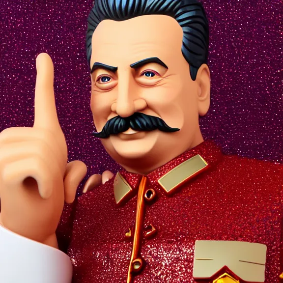 Prompt: stalin glitter plastic figurine commerical, white background, close angle, 3d render