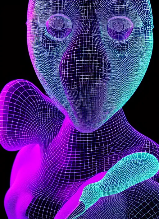 Image similar to 3 d goddess medium shot profile portrait. beautiful intricate highly detailed mask made entirely of bubbles and futuristic iridescent skin. dragonfly, 🪲, phosphorescence, water, reflections, creature, artwork by yayoi kusama, tooth wu and wlop and beeple and greg rutkowski, in the style of hudson river school,