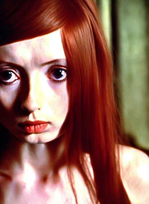 Prompt: 1973 film still from an Italian arthouse drama film of a bemused young Karen Gillan as the goddess of black leather staring deep into your soul. focused on her eyes. ultra detailed painting at 16K resolution and amazingly epic visuals. epically beautiful image. amazing effect, image looks gorgeously crisp as far as it's visual fidelity goes, absolutely outstanding. vivid clarity. ultra. iridescent. mind-breaking. mega-beautiful pencil shadowing. beautiful face. Ultra High Definition. godly shading. amazingly crisp sharpness. photorealistic film cel processed twice..