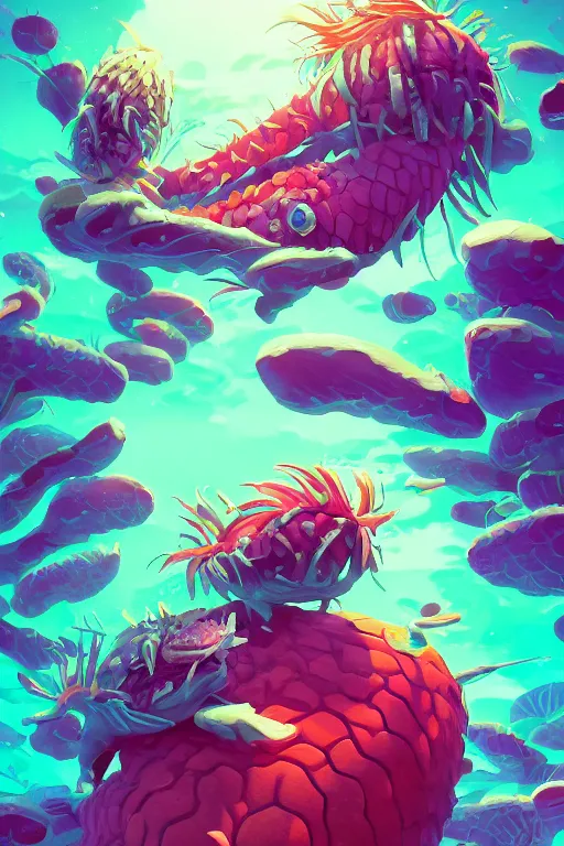 Image similar to creature animal sushi cristal very big eye roots cactus elemental flush of force nature micro world fluo fishscale, behance hd by jesper ejsing, by rhads, makoto shinkai and lois van baarle, ilya kuvshinov, rossdraws global illumination