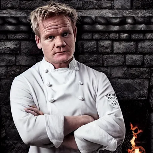 Image similar to gordon ramsey in game of thrones, 4 k, epic, cinematic, focus, movie still, fantasy, serious, extreme detail, atmospheric, dark colour, sharp focus