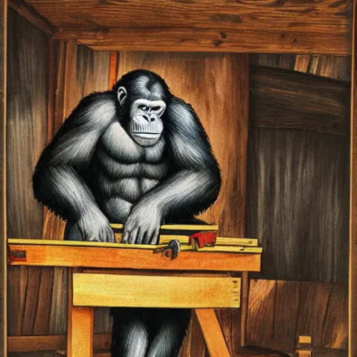 Image similar to carpenter ape in his workshop