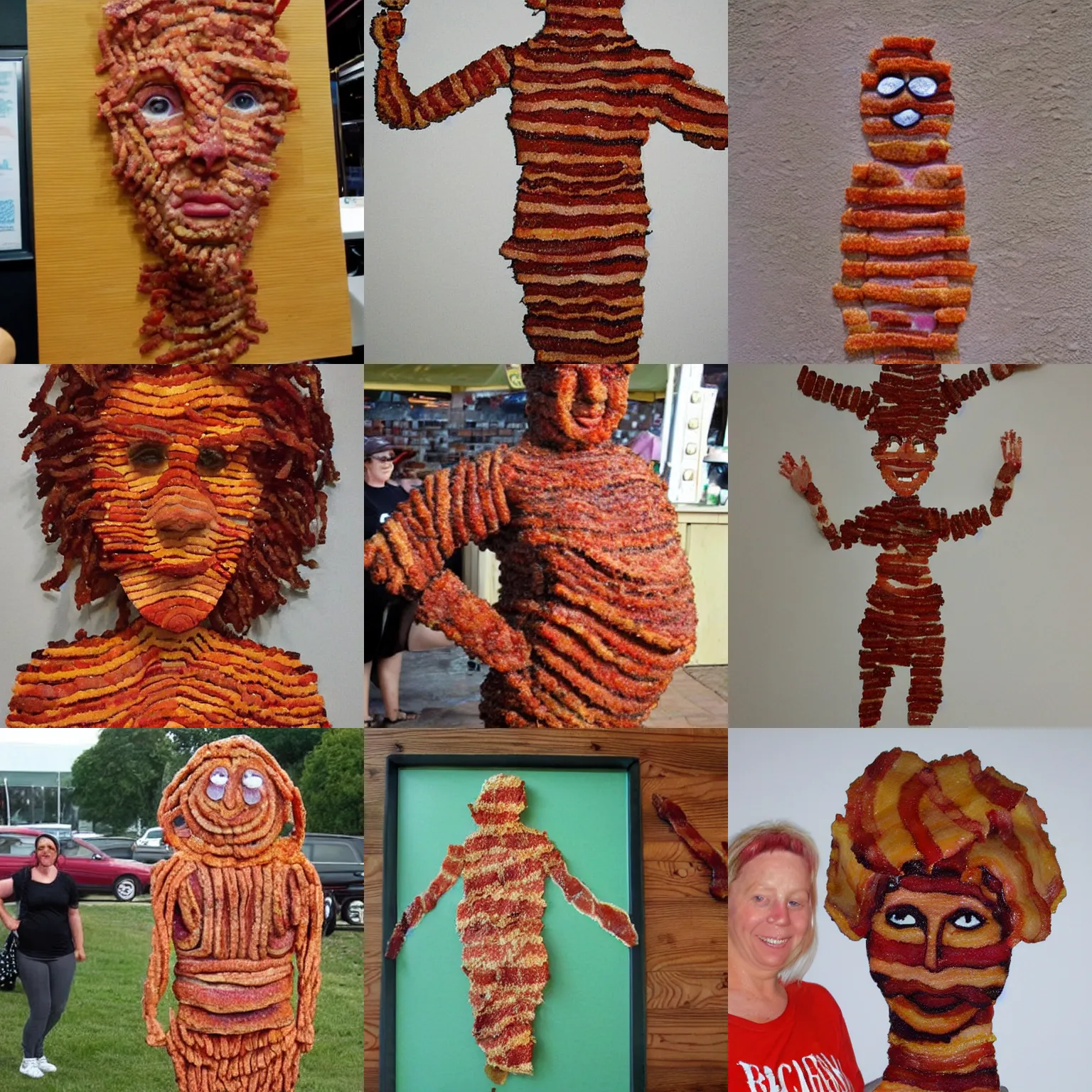 Prompt: bacon woman, woman made entirely of bacon, yes