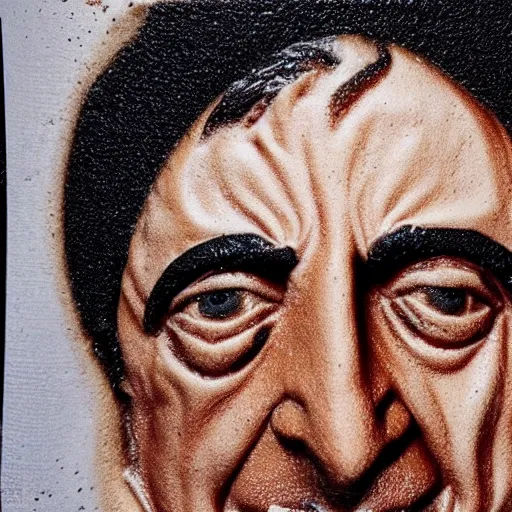 Image similar to al pacino's face made of milk foam in a cup of cappuccino, high detail