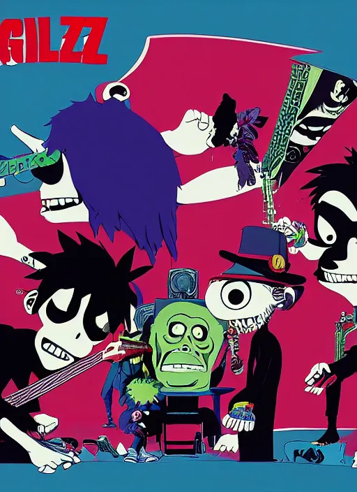 Prompt: gorillaz, official art by jamie hewlett, press shot, phase 2, wallpaper