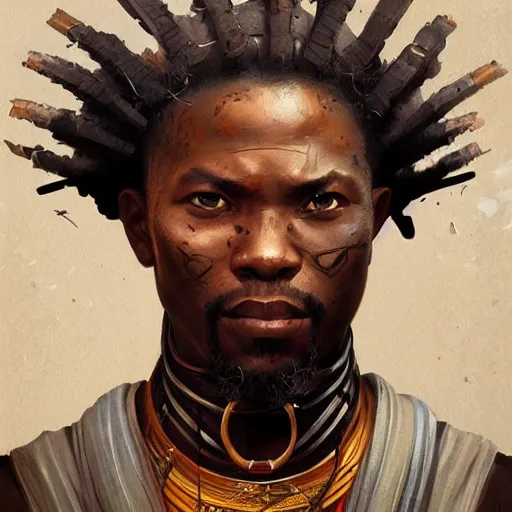 Image similar to A portrait of an african man, samurai, fantasy art, art by greg rutkowski, matte painting, trending on artstation