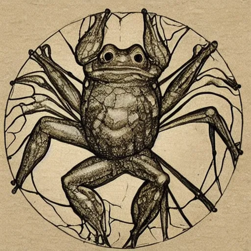 Image similar to vitruvian frog, sketch by Leonardo da Vinci