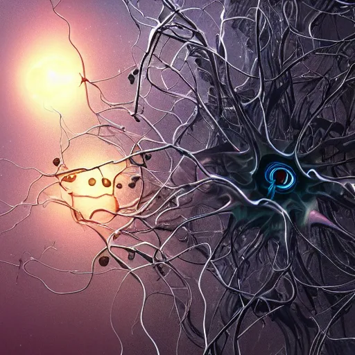 Prompt: ultra realistic illustration of immortal neuron, intricate, scifi, unique landscape, beautiful, highly detailed, technology, singularity, cybernetic, thought provoking, masterpiece, digital painting, artstation, concept art, smooth, sharp focus, illustration, art by roberto digiglio and furio tedeschi and filippo ubertino