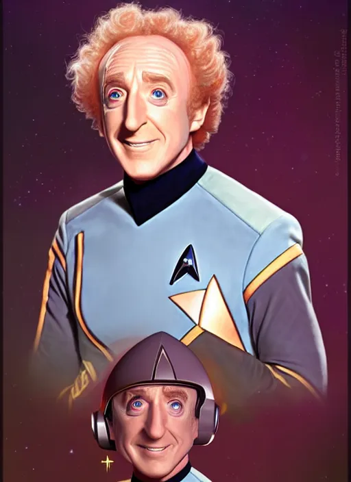 Image similar to cute star trek officer gene wilder, natural lighting, path traced, highly detailed, high quality, digital painting, by don bluth and ross tran and studio ghibli and alphonse mucha, artgerm