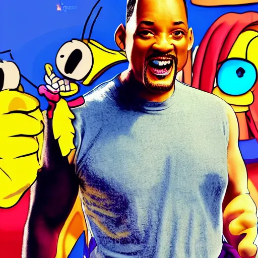 Image similar to Will Smith cosplay as Homer Simpson, detailed digital art, colourful masterpiece beautiful beautiful beautiful