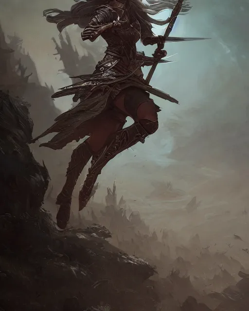 Image similar to A beautiful warrior running, D&D, fantasy art, female art, in the style of greg rutkowski, illustration, epic, fantasy, intricate, hyper detailed, artstation, concept art, smooth, sharp focus, ray tracing