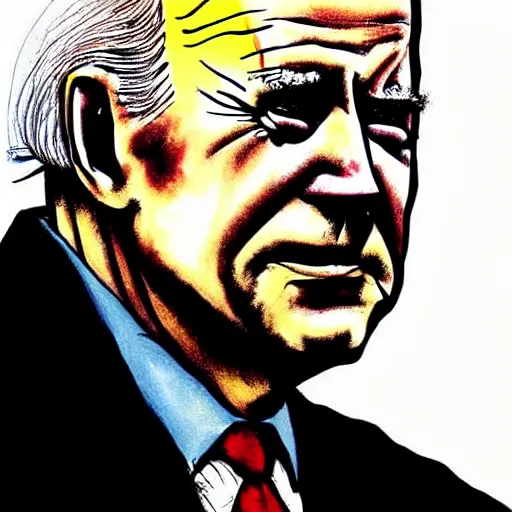 Image similar to : biden looking sad, political cartoon, style of Ralph Steadman