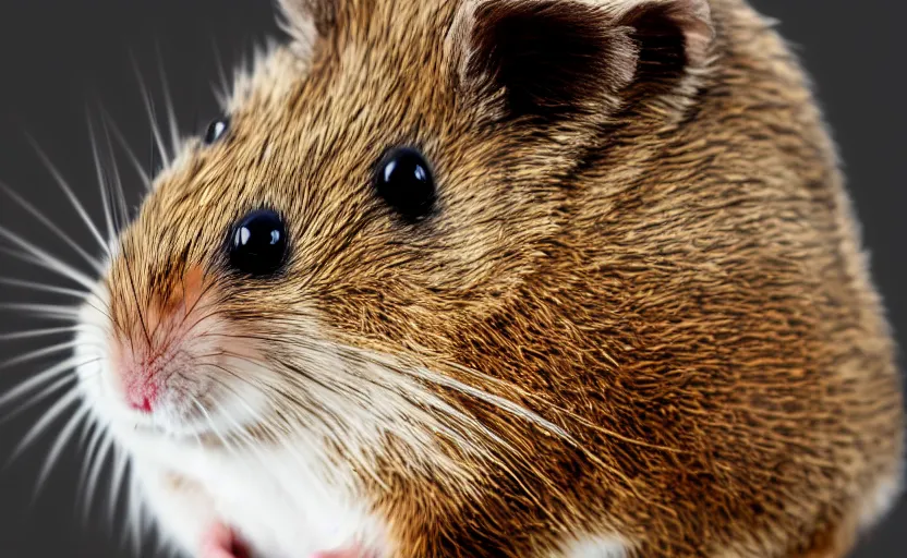 Image similar to portrait of a king hamster, detailed face, cinematic lighting, 8 k