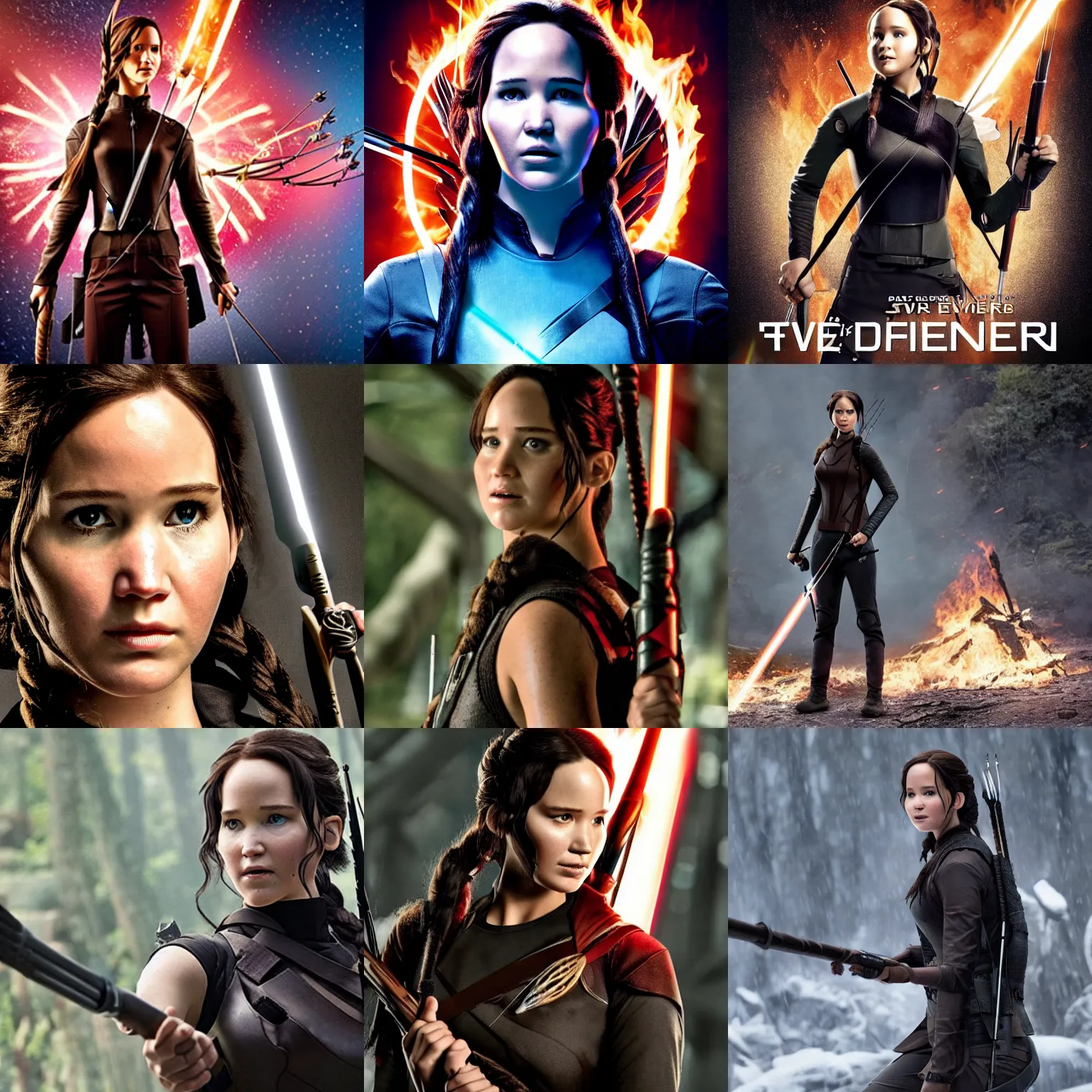 Prompt: official promotional photo of katniss everdeen as a jedi from star wars, 4 k / 8 k, award - winning, high quality, detailed, intricate