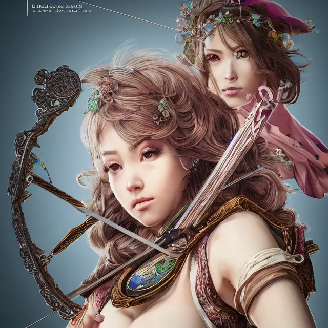 Image similar to the portrait of lawful neutral semi - colorful female archer socialite as absurdly beautiful, gorgeous, elegant, young gravure idol, an ultrafine hyperdetailed illustration by kim jung gi, irakli nadar, intricate linework, bright colors, octopath traveler, final fantasy, unreal engine 5 highly rendered, global illumination, radiant light, detailed and intricate environment