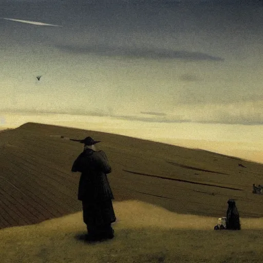 Image similar to dark solar eclipse, above a village, highly detailed, studio 4 k quality, by ramon casas