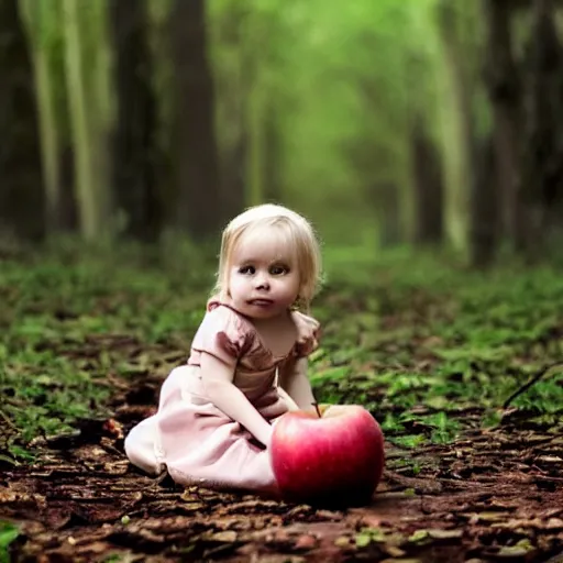 Image similar to apple sitting on the ground in a haunted forest