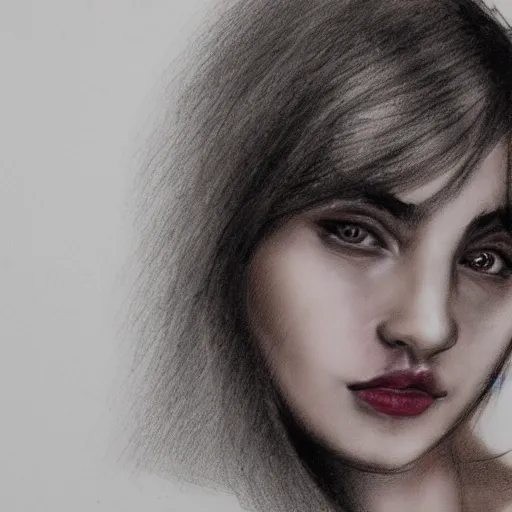 Image similar to beautiful young woman face with artist sketch detailed closeup