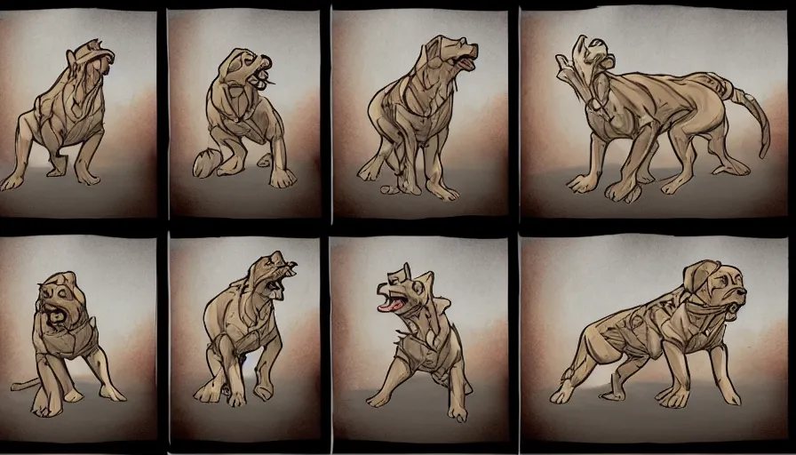 Prompt: TFTG art of a man turning into a dog in multiple steps, deviantart, transformation sequence, tf art, triptych