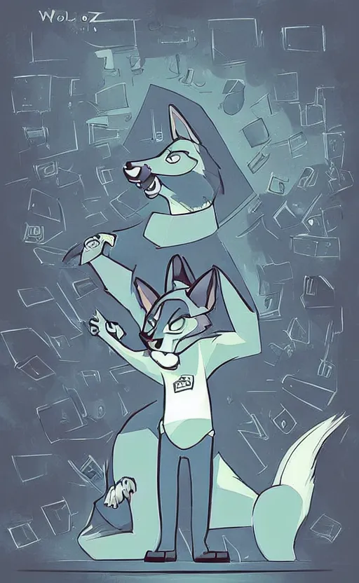 Image similar to “wolf in the style of zootopia in a dark room, dodging lasers, dramatic in the style of zootopia”