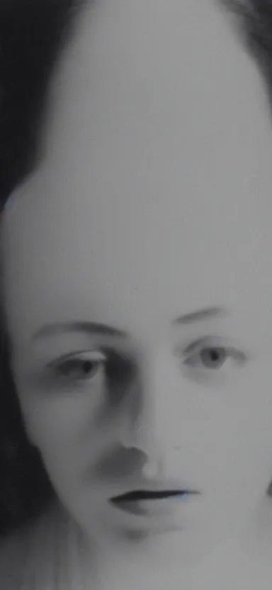 Prompt: filmstill photography of female face behind with white translucent blanket