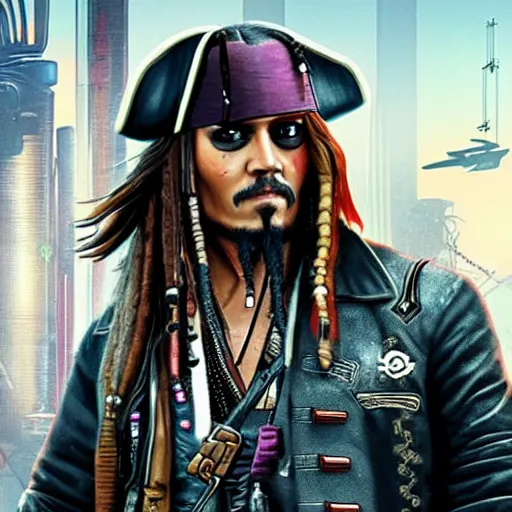 Image similar to jack sparrow in the game of cyberpunk 2 0 7 7