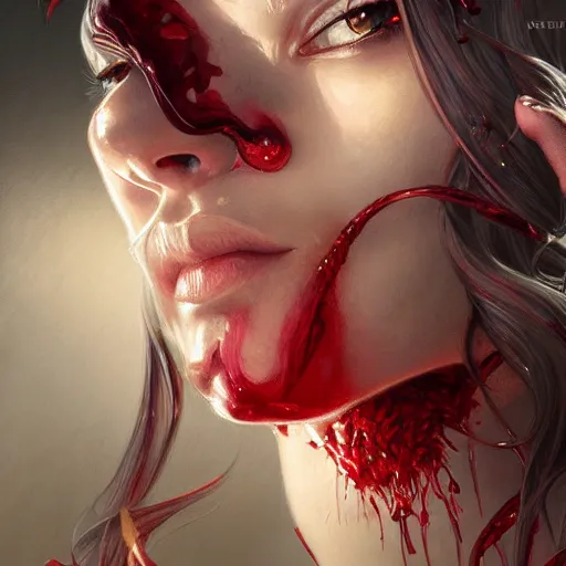 Prompt: ultra realistic illustration of blood for the blood god, intricate, elegant, highly detailed, digital painting, artstation, concept art, smooth, sharp focus, illustration, art by artgerm and greg rutkowski and alphonse mucha