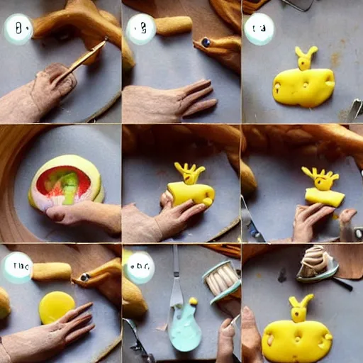 Image similar to making of an edible giraffe, from the beautiful'how to make food art step by step collection ', dslr