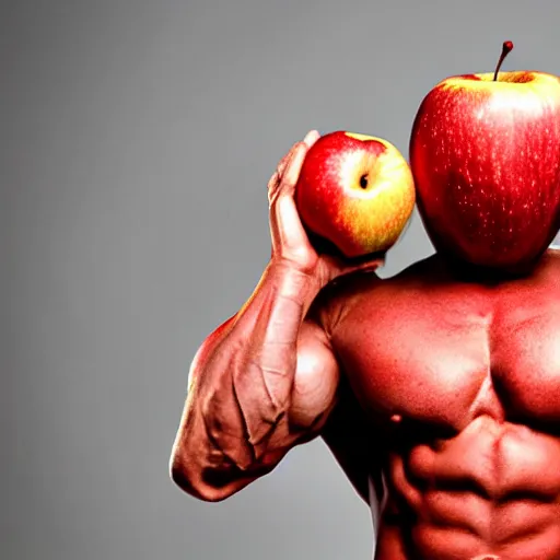 Prompt: an red apple bodybuilder