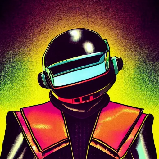 Image similar to shovel knight as daft punk, Aaron Campbell behance, synthwave background,4k, colorful, digital art