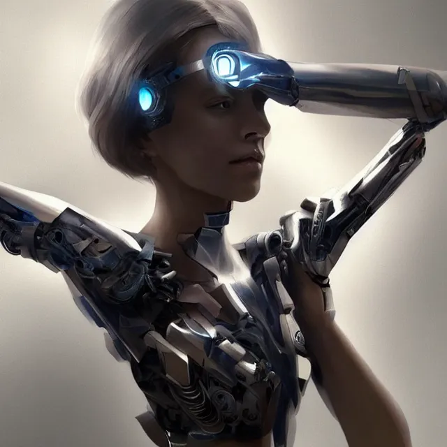 Image similar to girl with giant cyborg hands, cgsociety